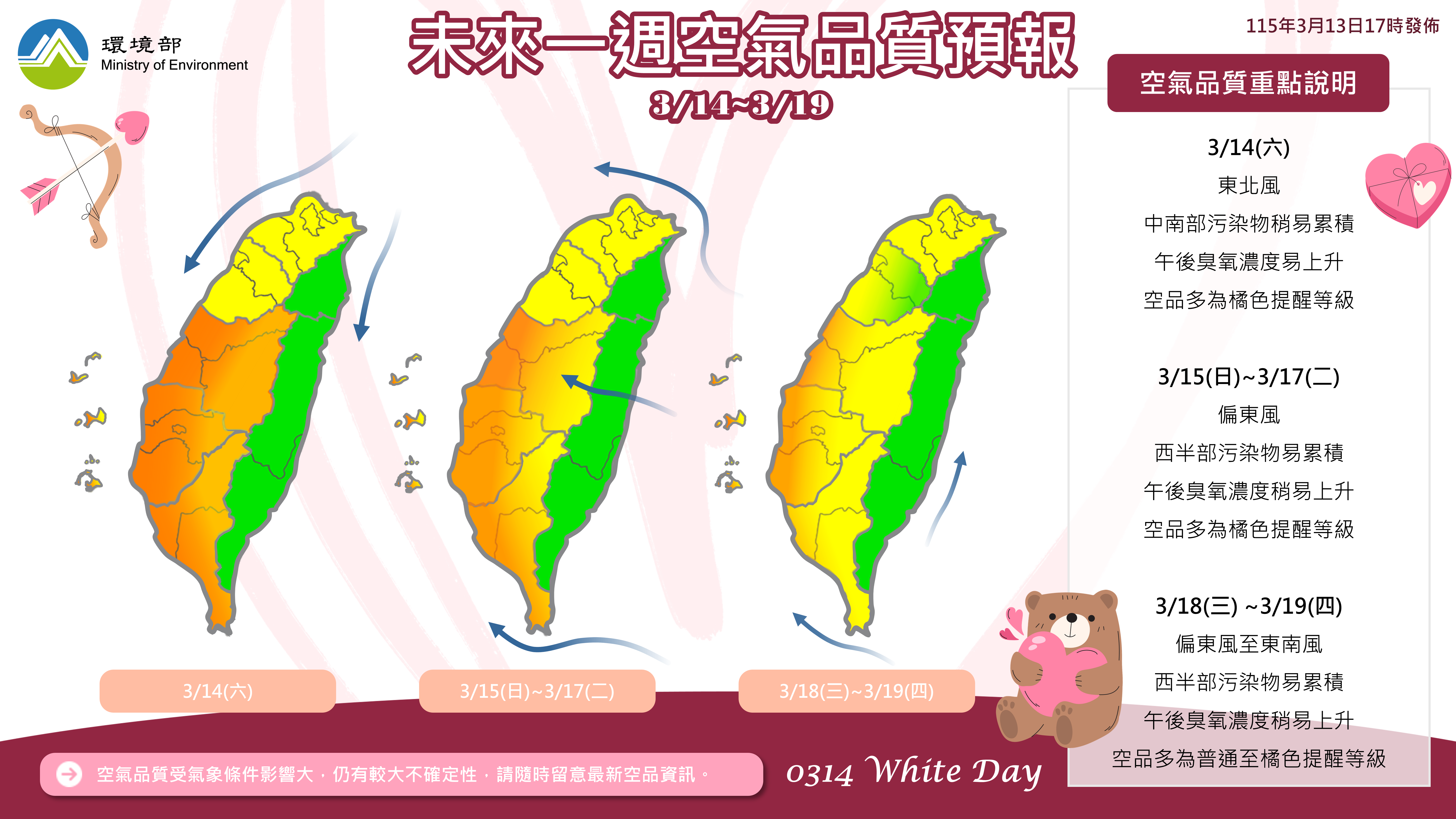 115年3月14日至3月19日空氣品質預報